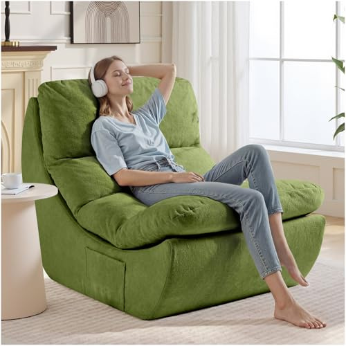 NOFFA Fauteuil Pouf Salon,Chaise Poire Confort Adulte, Pouf de Lecture, Fauteuil Bean Bag sans os Compressible pour Salon et Chambre, Remplissage à Mémoire de Forme,Vert
