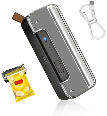 Mini Sigillatore 2 in 1, Sigillatore Termico per Sacchetti, Sigillatura a 2 Livelli, USB Ricaricabile, Macchina Sigillante con Spegnimento Automatico e Base Magnetica - Nero