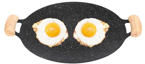 Teppanyaki-panna – nonstick koreansk rund grillpanna med handtag, grillpanna kompatibel med induktion, gasspis, elektrisk spishäll, inomhus- eller utomhusgrillning