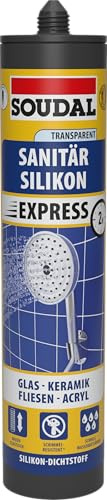 Soudal Sanitär-Silikon Express, 300 ml, Transparent - Hochwertiger Fugendichtstoff für Verfugungen in Feuchträumen z.B. Anschlussfugen zwischen Wanne, Spülbecken, Duschtasse und Wand