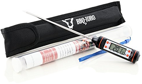 BBQ-Toro Grillthermometer für Steak, Fleisch | digitales Bratenthermometer -40 °C bis 300 °C | Thermometer für Kerntemperatur Meat, Einstichthermometer mit LCD Display und praktischer Stofftasche