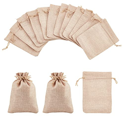NBEADS 50Pcs Sacchetti Regalo di Tela da Imballaggio con Sacchi di Gioielli con Sacchi di Juta da Sposa con Coulisse per La Festa Nuziale E Il Fai-da-Te, Beige, 13.5 × 9.5cm