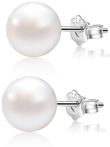 ALYC Pearl Earrings Freshwater Pearl White Button Stud Earrings with 925 Sterling Silver for Women