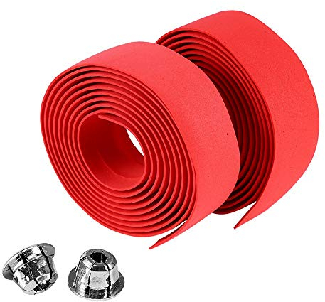 Yosoo Health Gear Lenkerband Rot, Rennrad, Lenker Haltegriff Wickelband, 2PCS Fahrrad Rennrad Fahrradlenker Reflektierendes Griff Wickelband + 2 Lenkerstecker, Tape Rot