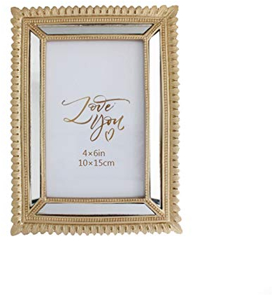 F-HOME Bilderrahmen, Europäische Retro Hohl Geschnitzten Goldenen Spiegel Fotorahmen Set Harz Dekoration Geschenk -4×6in/10×15cm