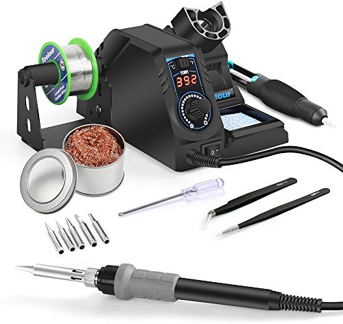 Toolour 851 2-in-1 Soldering Station 700W, Smart PID Temp Control with Hot Air Gun & Iron, Fast Heat-Up 100–500°C, LCD Display, Auto Sleep, High-Precision Dual Channel Station for DIY & Beginners