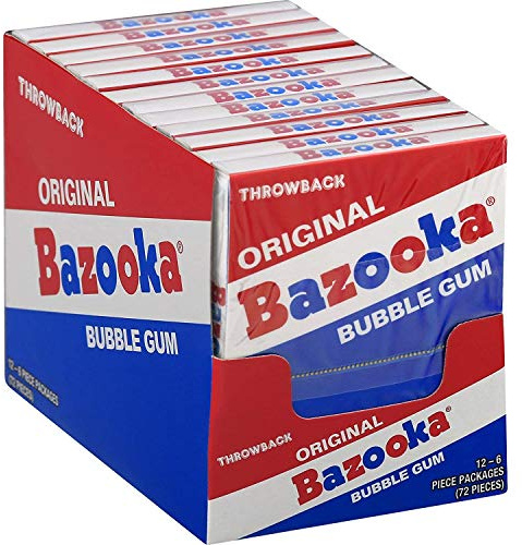 RiverFinn Bazooka Bubble Gum Lot de 12 paquets de bonbons rétro amusants Idéal pour les bas de Noël et les cadeaux, soirées cinéma et jeux et plus encore