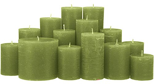Premium Kerzenset 4,5 kg durchgefärbte Stumpenkerzen von Kerzenwelt 1. Wahl ohne Duft (olivgrün)