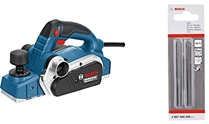 Bosch Professional Handhobel GHO 26-82 D (inkl. Parallelanschlag, Sechskantstiftschlüssel SW 2,5, Stoffstaubbeutel, im Koffer) + Hobelmesser für Handhobel (2 Stück, 35°), Schwarz