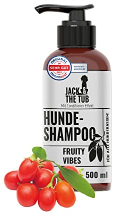 Jack & the Tub Hundeshampoo 500ml Fruity Vibes - Black Edition, Hunde Shampoo mit Conditioner und frischem Goji-Beeren Duft