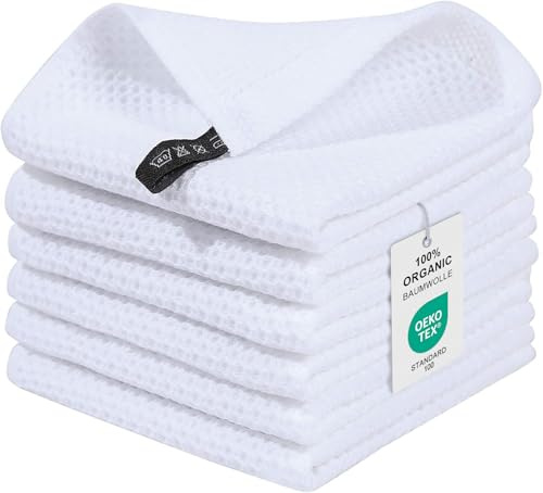 Moosfor Geschirrtücher 100% Baumwolle 6er Set 30 x 30 cm Weiß | Super Saugstarke & Langlebige Küchentücher - Dicke Premium Geschirrhandtücher – Gastronomiequalität - Oeko Tex® Zertifiziert