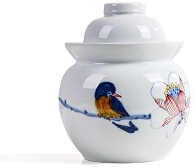 Vaso di bottiglia di kimchi in ceramica addensata bianca, vaso di fermentazione con coperchio, coreano notturno sottaceto dell'acqua del cavolo sigillato, contenitore del barattolo di stoccaggio dei c