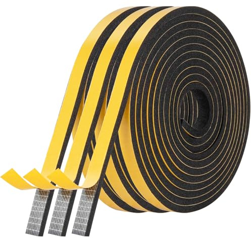 AiQInu Dichtungsband, 12mm(B) x 6mm(D)/15m(L), Selbstklebend, Schaumstoff, Flammhemmend, Fenster & Tür, Neopren, Schwarz-l-profil, Wärmedämmung & Isolierung, WEATHER_STRIPPING