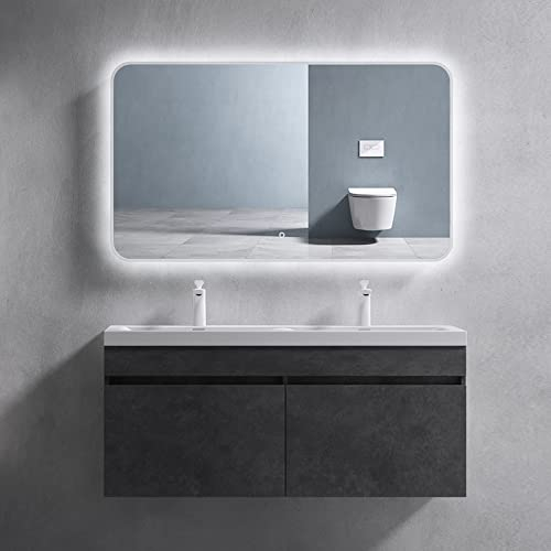 doporro Mobile Bagno sospeso 120x48x55cm, Mobiletto per Bagno con Lavabo Doppio Grigio, Seria Botanica
