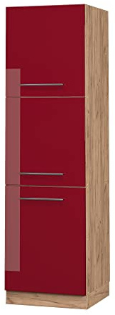 Vicco Vorratsschrank Fame-Line, Bordeaux Hochglanz/Goldkraft Eiche 60 cm | MDF-Front · Soft-Close · Höhenverstellbare Füße · Metallgriffe · ✓ Frei kombinierbar
