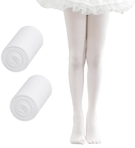 Snegyu 2 pack Girls Plain Tights Ballet Dance Tights Child Microfiber School Tights Pantyhose Thin White 90D Toddler Leggings Opaque Tights for Kids Girls 2-4 Years