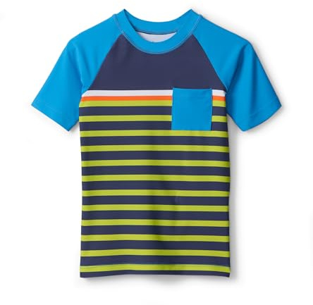 Hatley Boys Short Sleeve Swim Rash Guard Shirt, Fish Stripes, 7 Years