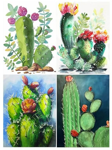 DCIDBEI 4 Pack Diamond Painting Kaktus Pflanzen Grün 30x40 cm | Diamant Painting Bilder Diamant Stickerei Malerei Kits Malen nach Zahlen Basteln Erwachsene Frauen Stickbilder Erwachsene