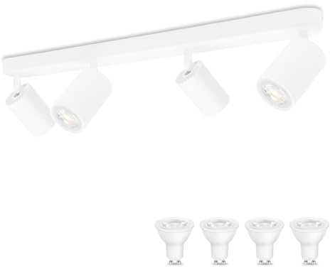 KYOTECH Deckenstrahler LED Weiß Deckenstrahler 4 Flammig Spot Lampe 5W LED Deckenleuchte Schwenkbar GU10 Deckenlampe Strahler Deckenspots für Küche Wohnzimmer Schlafzimmer inkl. GU10 Leuchtmittel