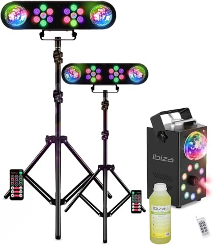 Générique Pack 2 Pieds Éclairages Lumières Projecteurs PAR Astros Mooving Light & Sound LEDBAR-ASTRO-RC - Machine Fumée FOGGY-ASTRO LED Fête Bar Anniversaire Soirée
