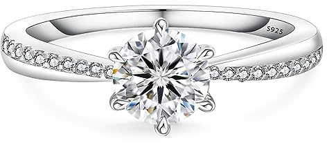 KRKC&CO Verlobungsring Damen Moissanite Ringe, 1 Karat Diamant Solitärring, VVS1 D Farbe, 925 Silber Weißgold Trauring Eheringe, Verlobung Verlöbnis Hochzeit Jubiläum Geschenk für Frauen, 53 (16,9)