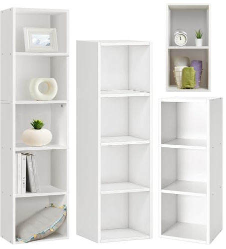 VickyHome 2 3 4 5 Tier Cube Storage Unit MDF White Shelving Unit for Storage Book, Cube Shelving Unit Small Shelf Unit DVD Storage Units Open Shelf Bookcase for Living Room, Kids Playroom and Study