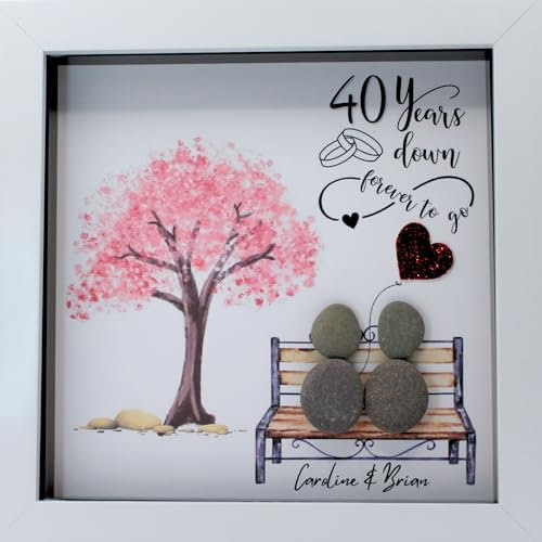 Personalised Ruby 40th Wedding Anniversary Pebble Art Frame, Unique Handmade 40th Wedding Anniversary Keepsake for Husband, Wife, Parents, Couple, Friends