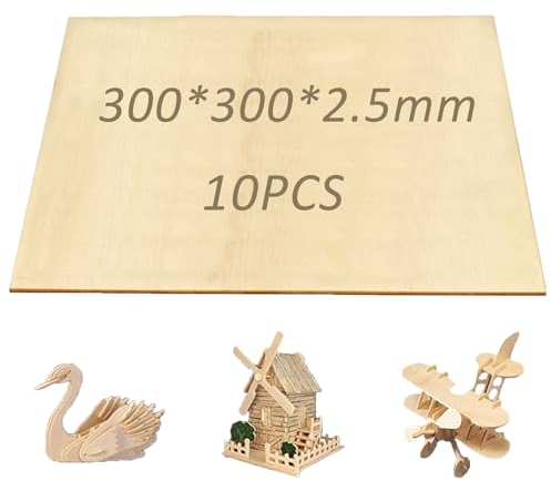 10 Pezzi Pannelli Legno, 300 x 300 x 2.5 mm Pannelli in Legno Compensato, per Pittura, Incisione, Artigianale, Taglio Laser
