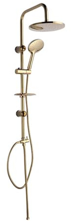 Vetrineinrete® Colonna doccia moderna saliscendi con soffione rotondo doccetta telefono e portasapone per box doccia oro