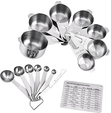 LIFKOME 15piezas Tazas Medidoras Inoxidable Cucharas Medidoras Mangos Grabados Resistente y Cómodo