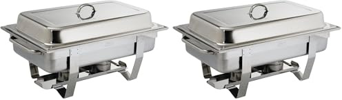 Olympia Milan Chafing Stainless Steel Food Warmer Set 1/1 GN / 9 Litre, Silver - Includes Heat-Insulating Lid, Water Pan, Food Pan, Frame, Fuel Holder - Commercial & Home Use, K409 (Pack of 2)