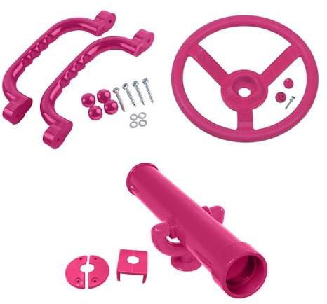 Kids Toys Climbing Frame Accessory Bundle Play Telescope Safety grab handles Steering wheel Tree house accessories Play Den (Pink)