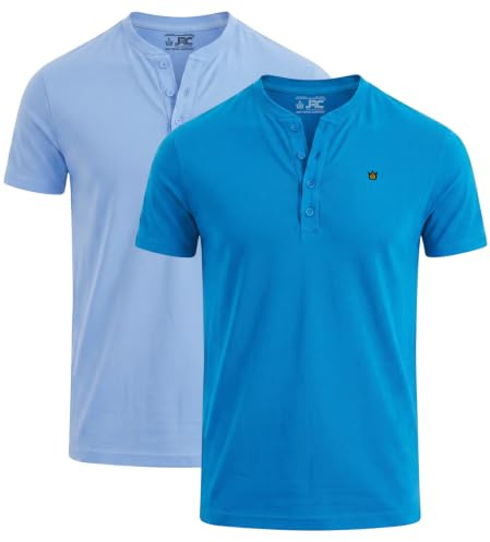 JRC Just Royal Clothing 2 Pack Mens Short Sleeve Henley T-Shirts, Lightweight Henley Tops for Gym, Running & Casual Outings (Light Blue, Dark Blue, XL)
