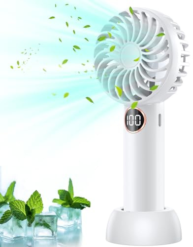 Handheld Fan, Portable Fan Handheld 5 Speeds Mini Fan USB Rechargeable, Powerful Desk Fan Electric Fan Handheld for Home, Office, Travel, Bedroom, Indoor, Outdoor, Kids, Women, Girl, Gift, White