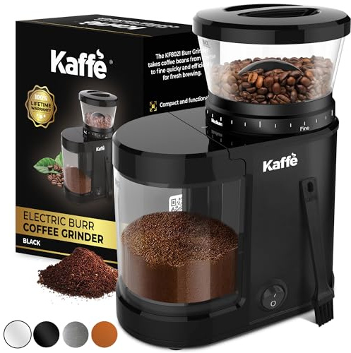 Kaffe Electric Burr Coffee Grinder (5.5oz) w/Adjustable Coarseness Settings - Flat Burr - [New Upgraded Motor ] - Precision Coffee Bean Grinder for Home Use - Black
