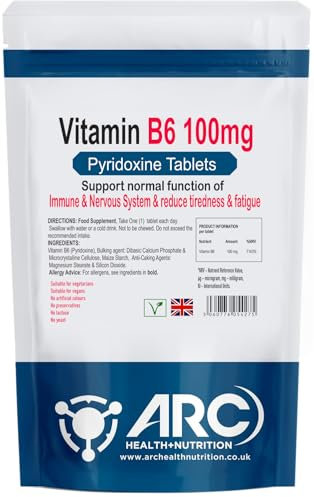 Vitamin B6 100mg Pyridoxine - High Strength B6 Vitamins - 180 Vegan Tablets - Made in UK