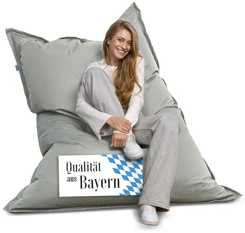 Bruni Puf gigante Caree en color gris roca – Puf rectangular XXL con 140 x 180 cm y relleno de 400 l, con funda interior, saco reclinable, funda extraíble, interior y exterior, de Alemania
