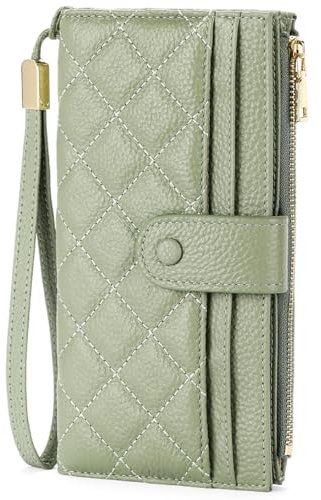 FALAN MULE Geldbörse Damen mit RFID Schutz, Portemonnaie Damen aus Echtleder, Große Kapazität Lang Geldbeutel Frauen mit 12 Kartenfächer und Abnehmbare Handschlaufe