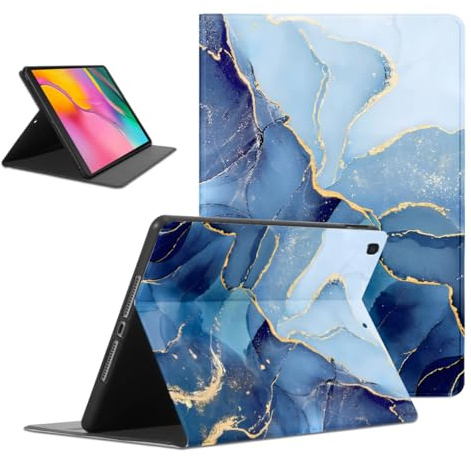 Kueqeay Hülle für Samsung Galaxy Tab A 10.1 2019 (SM-T510/T515), Aesthetic Marmor Motiv Design Ultra Dünn Leicht SchutzHülle mit Standfunktion TPU Rücken Slim PU Leder Smart Folio Tablet Cover, Blau
