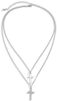 KnSam Kette Mann Geschenk, Edelstahl Partnerketten Doppelschichten mit Anhänger Kreuz Form, Silber Panzerkette mit Zirkonia, 57CM