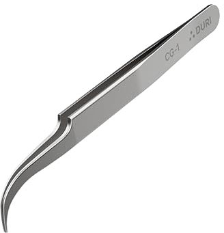 DURI Curved Precision Tweezers for Any Angle, S2 Alloy Stainless Steel, Ergonomic Anti-Slip Grip, Ultra-Fine Tip for Soldering, Jewelry Making, Model Building, Watchmaking and More (CG-1)
