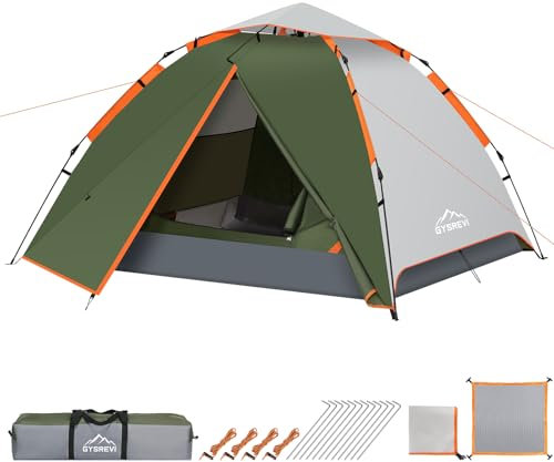 Gysrevi Camping Tent, 3 Man Instant Pop Up Tent Waterproof, Large Double Layer Automatic Dome Tent, Outdoor Backpacking Tents for Camping
