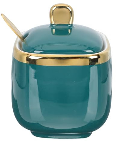 TOPBATHY Barattolo in Ceramica Per Condimenti Con Coperchio e Cucchiaino Barattolo Zucchero Contenitore Ermetico Per Spezie Da Cucina Design Quadrato Verde Facile Da Pulire e Riutilizzabile