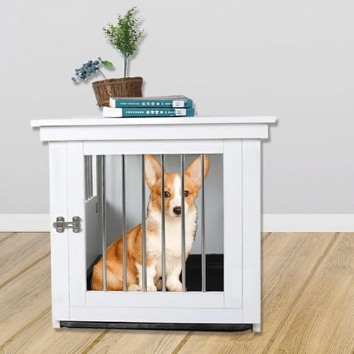 Hundekäfig-Möbel, Weißer Haustier-Seitenschrank For Den Innenbereich, Hundekäfig-Zaun, Abschließbarer Türschrank, Große Hundehütte For Den Innenbereich Aus Holz, Robuster Hundekäfig-Tisch Aus Metall(M