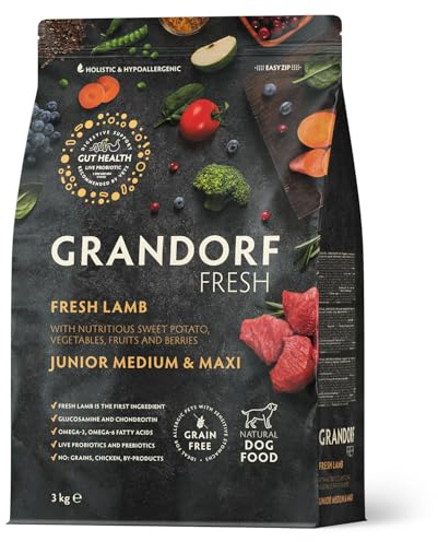 Grandorf Fresh Junior - Lamm und Süßkartoffel - Hypoallergenes Hundefutter - Mittelgroße und Große Rassen 3 kg