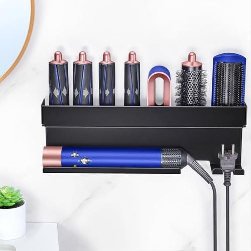 XILIMEN Hair Dryer Holder Wall Mount for Straightener, Curling Irons & Styler Accessories, Hairdryer and Straightener Holder, Hair Styler Wall Holder, Hair Tools Organizer for Home Bath, Black