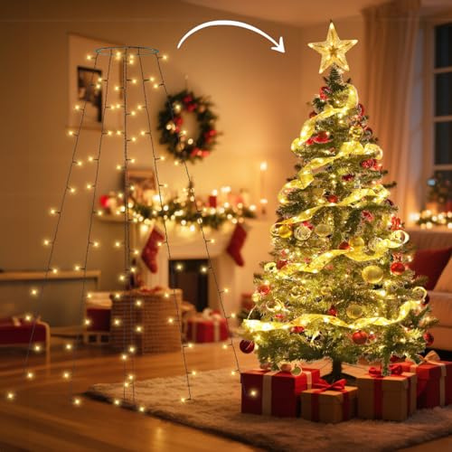 Aigostar Lichterkette Weihnachtsbaum mit Batterie 1.8m Warmweiß, Weihnachtsbeleuchtung mit 8 Modi und Timer, IP44 Wasserdicht. für Tannenbaum Deko (Keine Batterien enthalten)