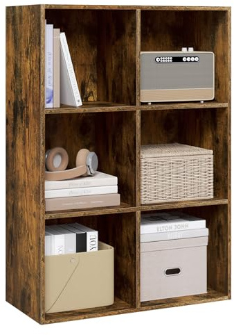 WOLTU Librería de 6 Cubos, Estantería de Cubos, Mueble de Almacenamiento para Dormitorio, Salón, Estudio, Oficina, Madera de Ingeniería, Marrón Rústico, 59,6x29x89 cm
