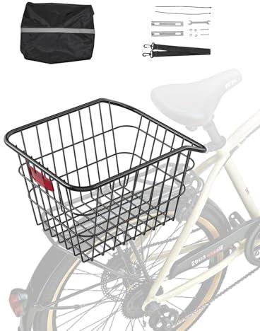 VEVOR Cestino Posteriore per Bici Medio, Cestino per Bicicletta in Filo Metallico con Luce Posteriore Riflettente e Copertura Impermeabile, Adatto alla Maggior Parte dei Portabici Posteriori
