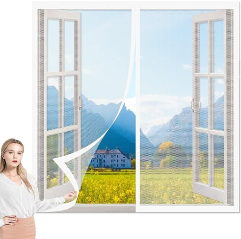Zanzariera Finestra Magnetica 143 x 195 cm Anti Insetti Traspirante Efficace Contro Zanzare, Mosche e Insetti per Tutti Terrazza Porte e Finestre, Bianco